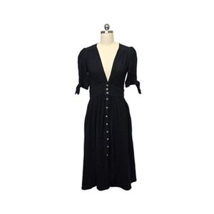 Free People Dress Womens Small Black‎ Deep V Button Front Midi Boho OB659932